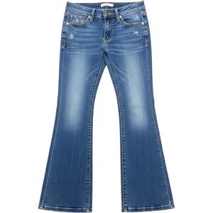 Telepatia Womens Low Rise Flare Jeans‎ Medium Wash Skull Embroidered Studded 00